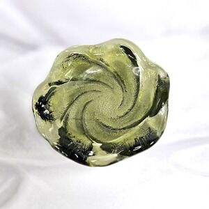 Vintage Fenton Art Glass Smokey Green Swirl 5" Trinket Dish